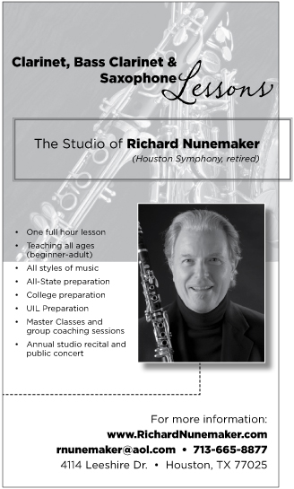 Clarinet, Bass Clarinet & Saxophone Lessons by Richard  Nunemaker, Houston Symphony Retired